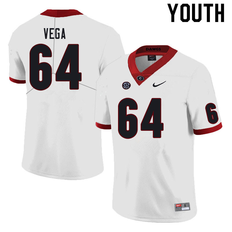 Georgia Bulldogs Youth JC Vega #64 White Stitched College UGA Football Jersey 23OP017HO